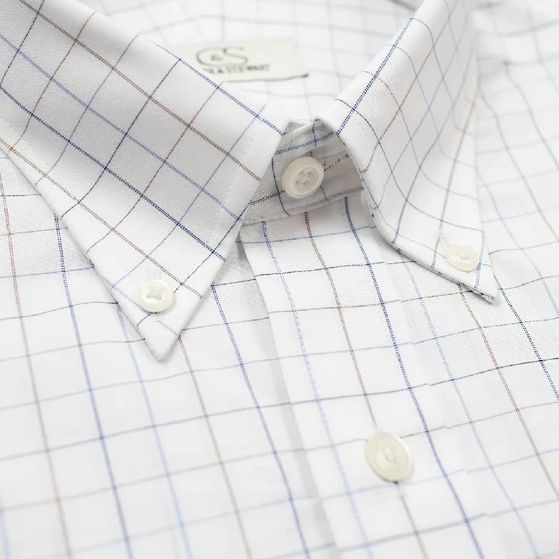 Blue and Tan Check Stretch Cotton Wrinkle-Free Dress Shirt with Button-Down Collar by Cooper & Stewart Blue and Tan Check Stretch Cotton Wrinkle-Free Dress Shirt with Button-Down Collar by Cooper & Stewart