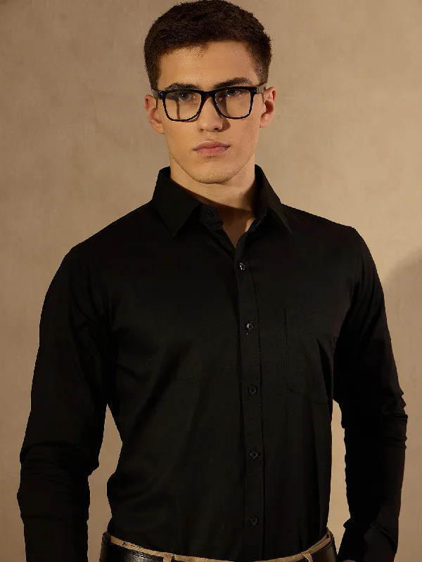 Men Black Pure Cotton Smart Formal Shirt