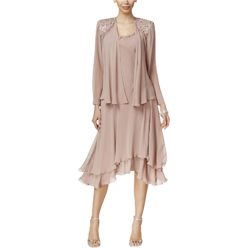 SL Fashions Womens Missy Chiffon Embellished Dress With Jacket