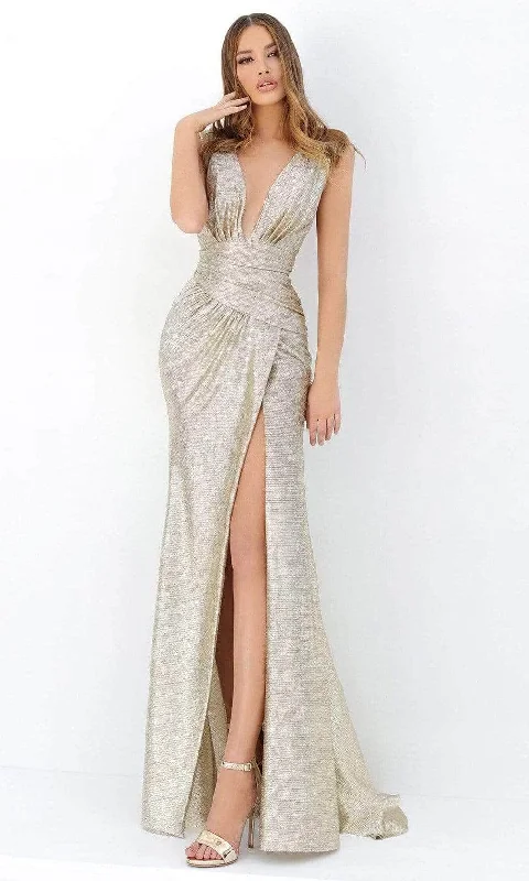 Tarik Ediz 93922 - Plunging Pleated Waist Evening Dress