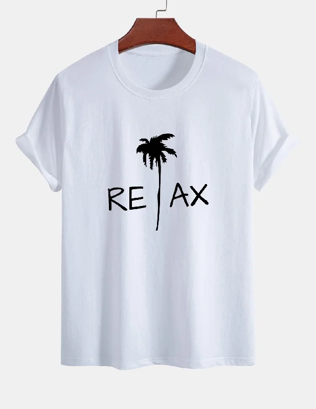 Regular Fit Relax Palm Tree Print Cotton T-Shirt