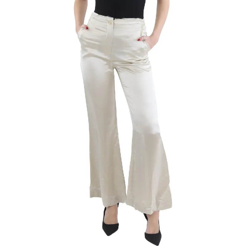 Womens High Rise Satin Wide Leg Pants