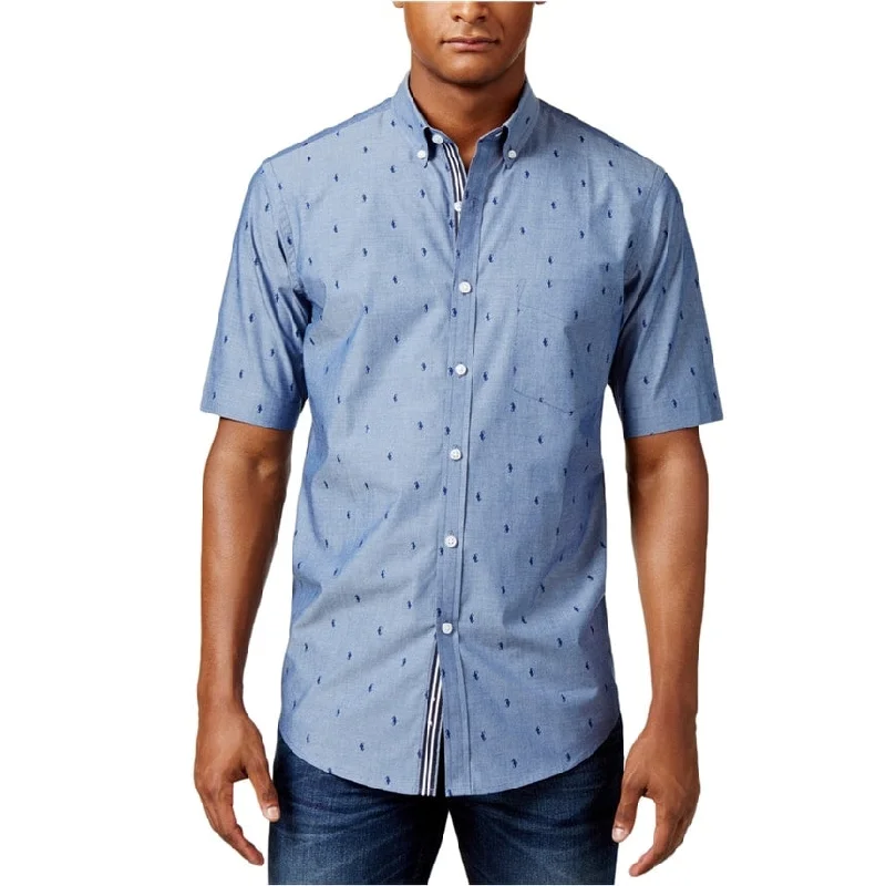 Club Room Mens Contrast Printed Button Up Shirt, Blue, X-Small