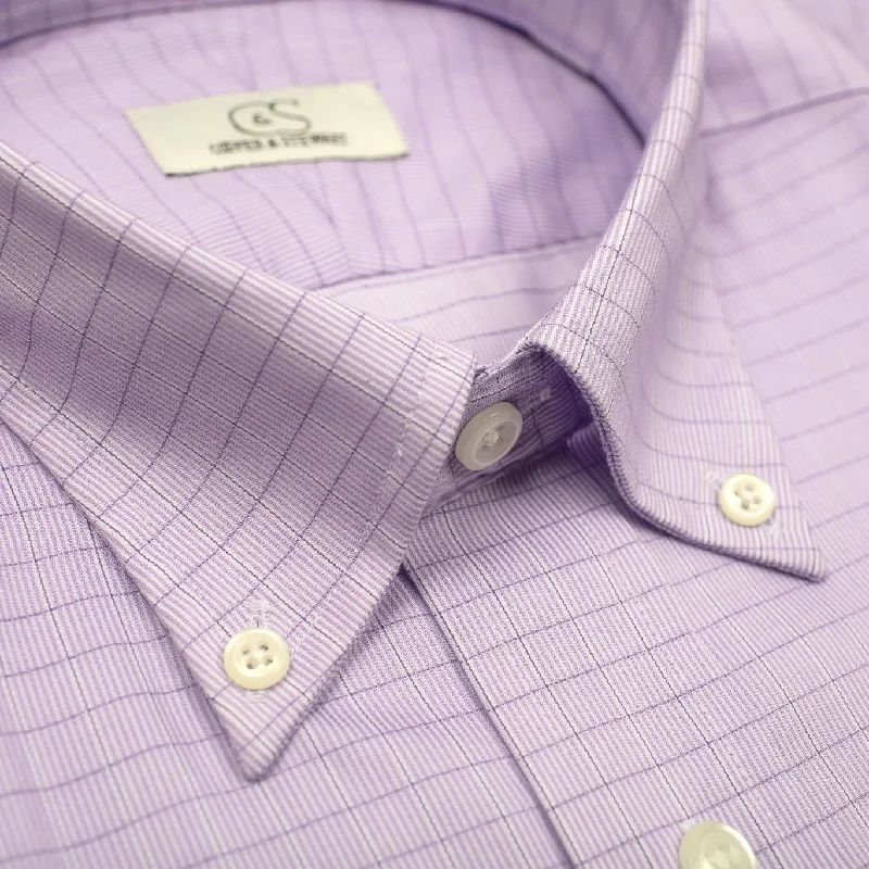 Lavender Grid Overlay Check Wrinkle-Free Cotton Dress Shirt with Button-Down Collar by Cooper & Stewart Lavender Grid Overlay Check Wrinkle-Free Cotton Dress Shirt with Button-Down Collar by Cooper & Stewart