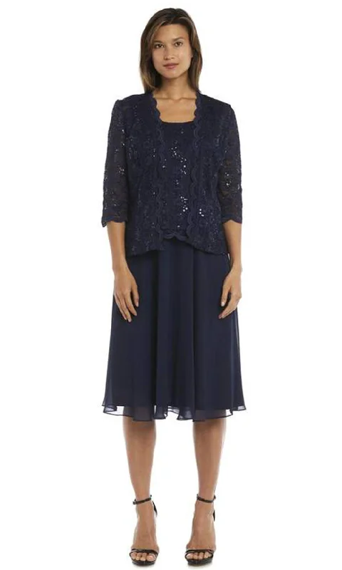 R&M Richards - 7479SC Quarter Sleeves Jacket Sequin Lace Dress