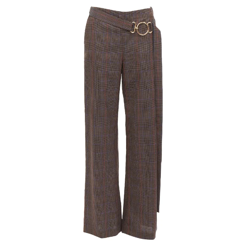 Monse Virgin Wool Checkered Long Gold Belt Wide Leg Pants