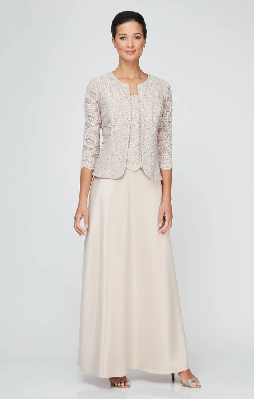 Lace & Satin Jacket Dress with Open Jacket