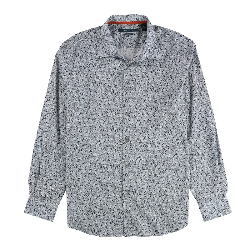 Perry Ellis Mens Leaf Button Up Shirt, Blue, X-Large