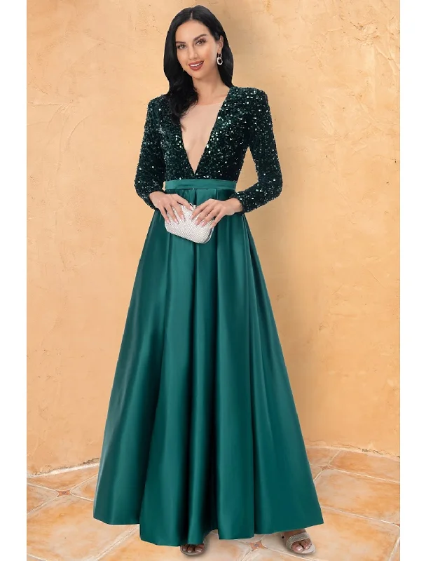 Ball Gown Cocktail Dresses Wedding Party Floor Length Long Sleeve V Neck Sequined with Sequin Ball Gown Cocktail Dresses Wedding Party Floor Length Long Sleeve V Neck Sequined with Sequin