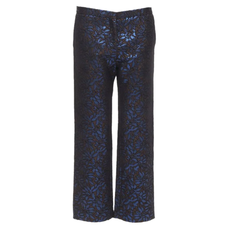 Marni metallic floral jacquard wide leg trousers pants