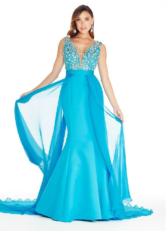 Ashley Lauren Plunging Evening Dress with Overskirt 1277 - 1 pc Turquoise in Size 2 Available Ashley Lauren Plunging Evening Dress with Overskirt 1277 - 1 pc Turquoise in Size 2 Available