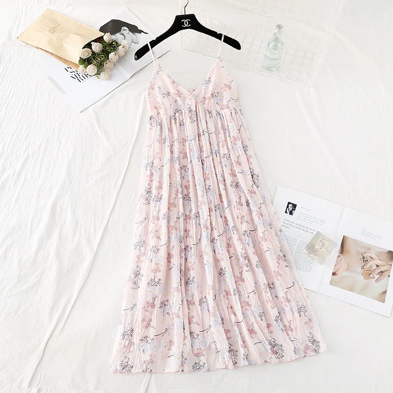 Floral Pleated Chiffon Skirt fairy super xiansen French dress  4684