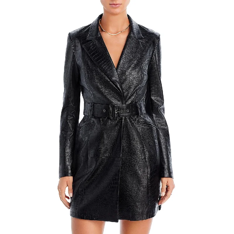 French Connection Womens Clancy Faux Leather Jacket Shirtdress