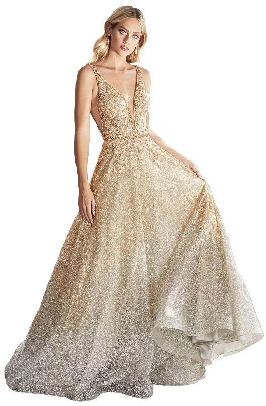 Ladivine CD208 - Plunging V-Neck Ombre Prom Gown