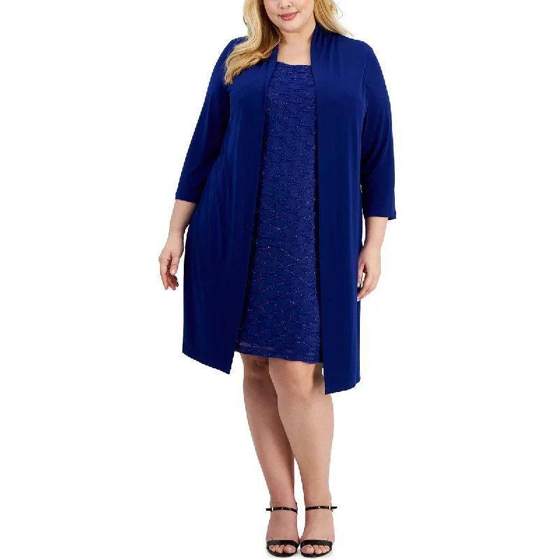 Connected Apparel Womens Plus Ruched Jacket Two Piece Dress