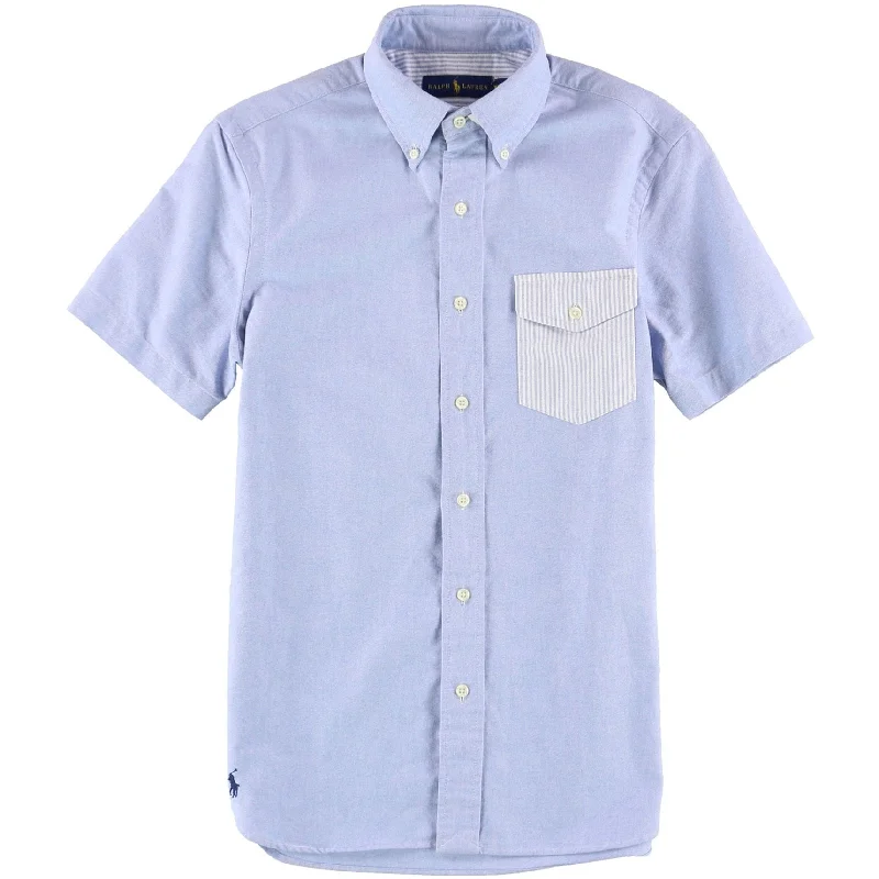 Ralph Lauren Mens Contrast Pocket Button Up Shirt, Blue, X-Small