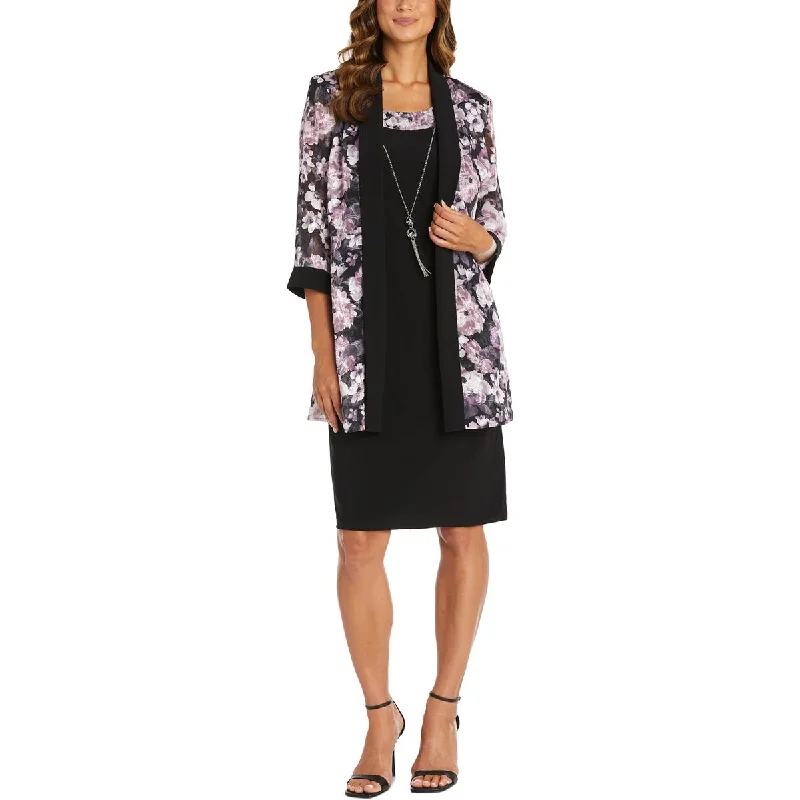 R&M Richards Womens Petites Floral Print Jacket Two Piece Dress