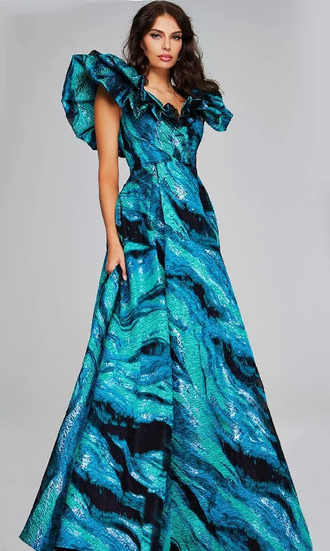 Jovani 40696 - Ruffle Sleeve V-Neck Prom Gown