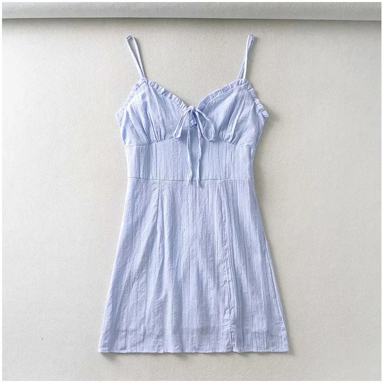 Bow suspender dress short skirt female  7080