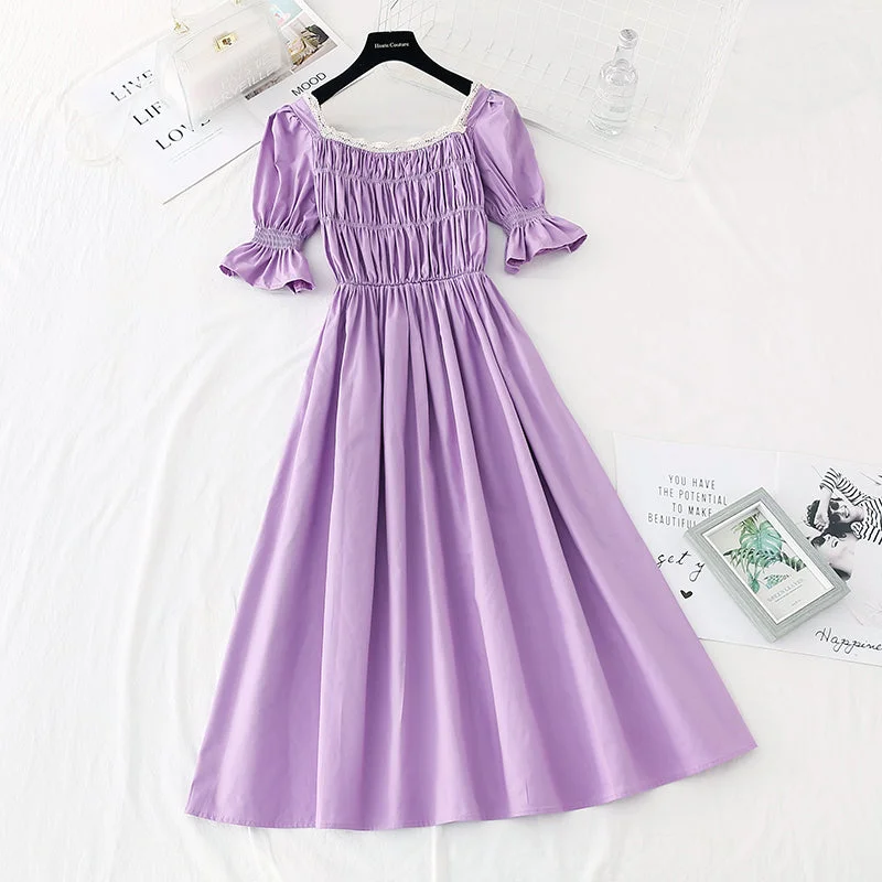 The new waist is slim, square neck skirt, French retro dress  4528