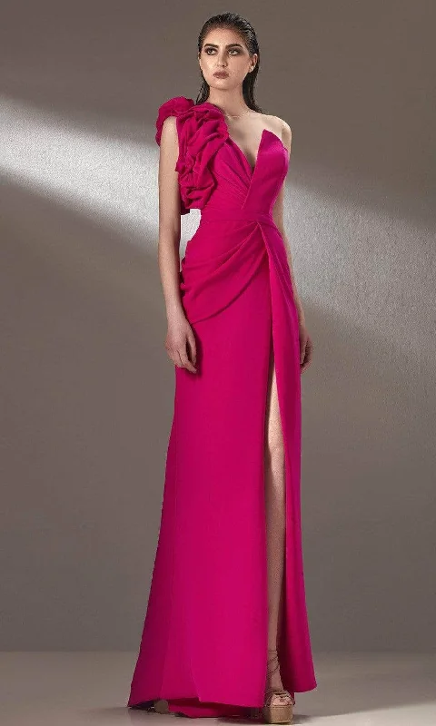 MNM Couture - K3904 One Puff Sleeve Ruched Detail Evening Dress
