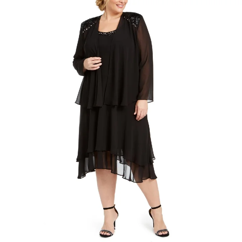 SLNY Womens Plus Jacket Two Piece Dress