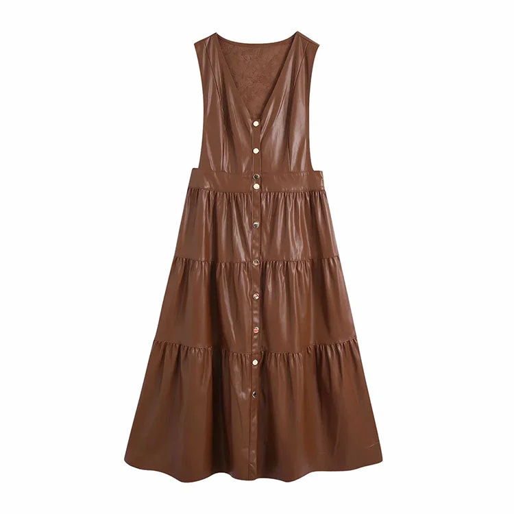 Sleeveless backless vest skirt knee length dress A-line skirt  7144
