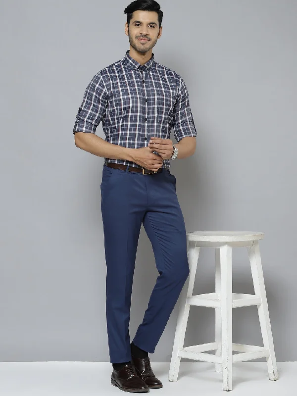 Men Grey  White Pure Cotton Smart Slim Fit Tartan Checks Checked Formal Shirt