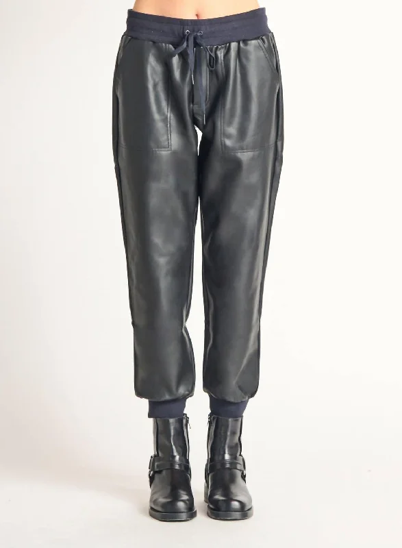 Women's Faux Leather Pocket Jogger In Black