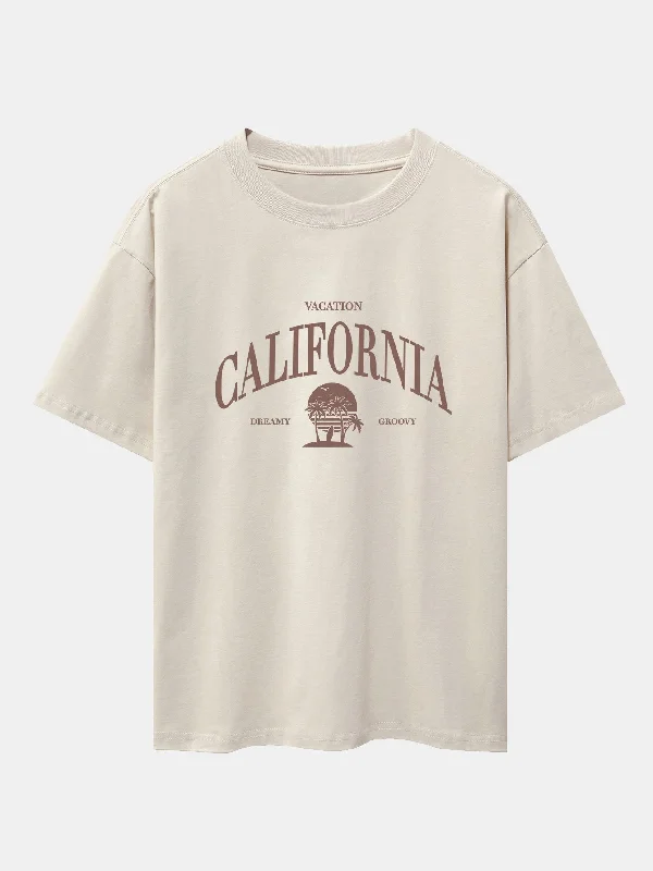 California Slogan Print Drop Shoulder Oversize T-Shirt