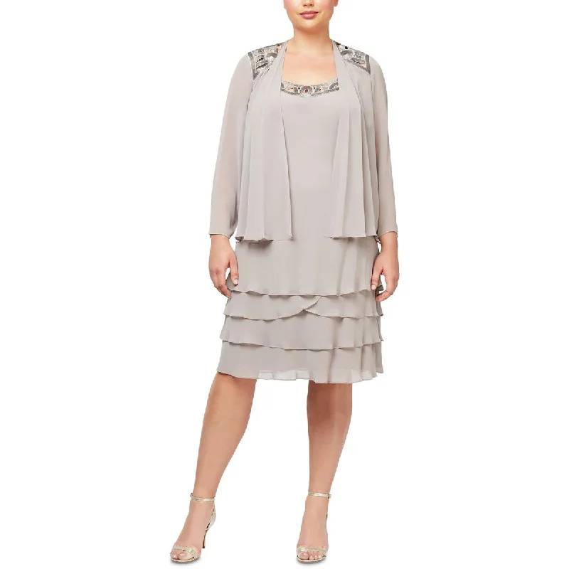 SLNY Womens Plus 2PC Chiffon Dress With Jacket