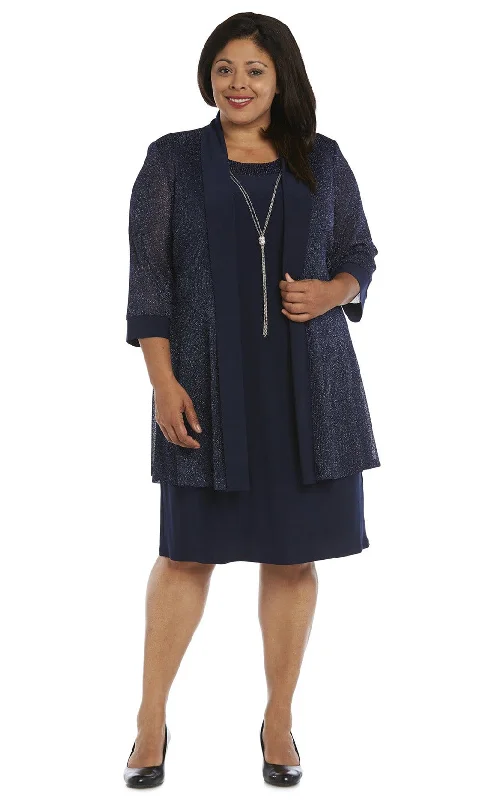 R&M Richards - 1873WSC Metallic Quarter Sleeves Jacket Sheath Dress