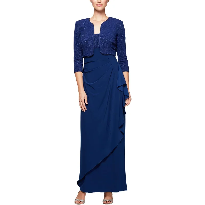 Alex Evenings Womens Matte Jersey Glitter Dress With Jacket