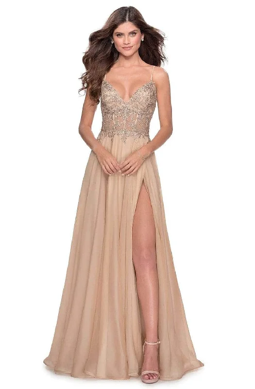 La Femme 28543SC - Sheer Bodice A-Line Evening Dress