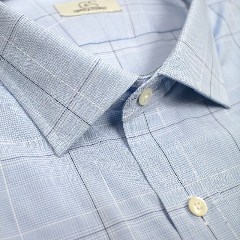 Blue Box Check Wrinkle-Free Cotton Dress Shirt with Spread Collar by Cooper & Stewart Blue Box Check Wrinkle-Free Cotton Dress Shirt with Spread Collar by Cooper & Stewart