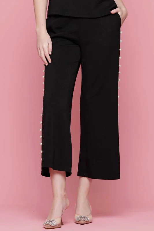 Wide Leg Pearl Pant In Black