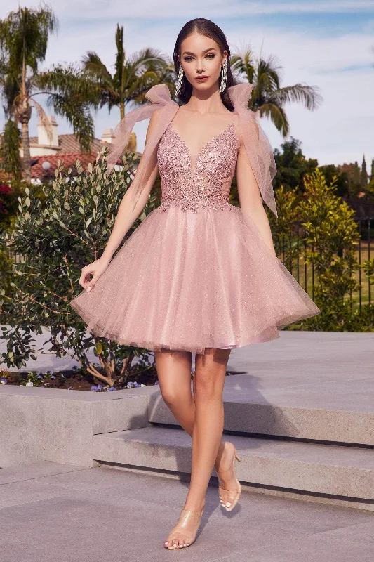 Ladivine CD0174 - Bow Strap A-Line Cocktail Dress