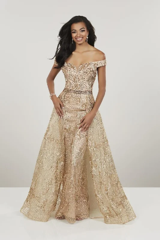 Panoply - 14955 Off-Shoulder Embellished Dress With Removable Skirt