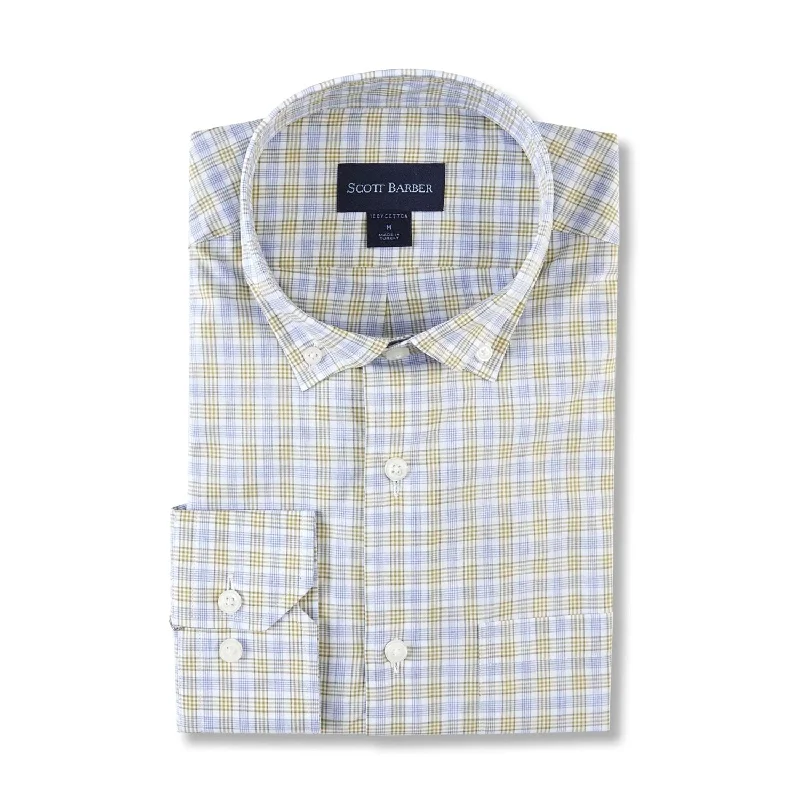 Organic Cotton Plaid Sport Shirt in Lime and Blue (Size Large) by Scott Barber