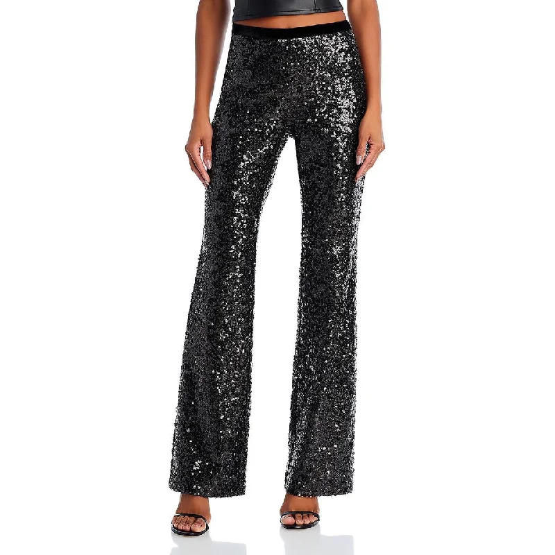 Womens High Rise Sequined Straight Leg Pants