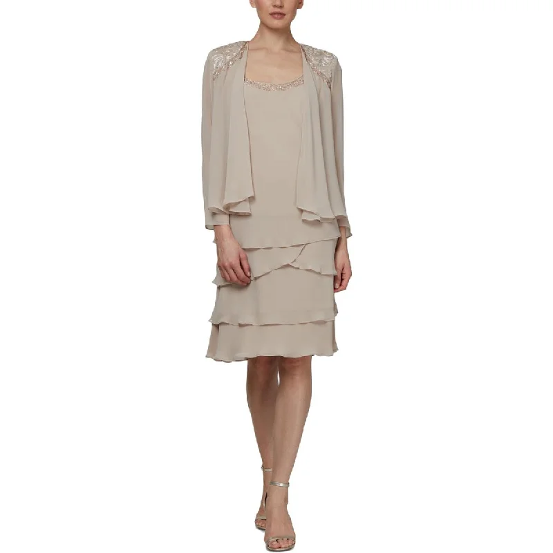SL Fashions Womens Chiffon Tiered Dress With Jacket