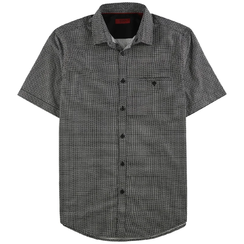 Alfani Mens Slim Printed Button Up Shirt, Black, Small