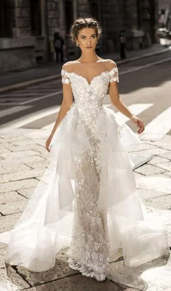 Tarik Ediz -50410 Illusion Off Shoulder Floral Embroidered Fitted Dress With Overskirt - 1 Pc Ivory in Size 10 Available Tarik Ediz -50410 Illusion Off Shoulder Floral Embroidered Fitted Dress With Overskirt - 1 Pc Ivory in Size 10 Available