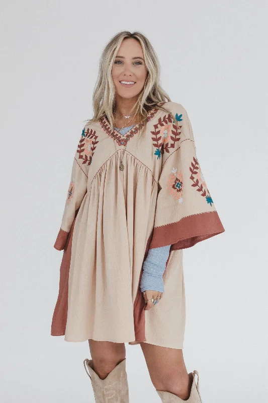 Sundara Embroidered Tunic Dress - Natural