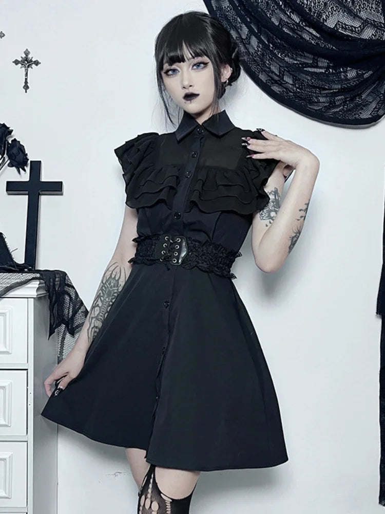 Gothic A-Line E-Girl Party Patchwork Dress Black Harajuku Sexy Mesh Slim Grunge Streetwear Mall Aesthetic Dress Gothic A-Line E-Girl Party Patchwork Dress Black Harajuku Sexy Mesh Slim Grunge Streetwear Mall Aesthetic Dress
