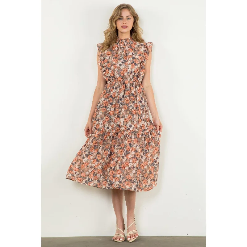 Shellie Flower Print Tiered Maxi THML Dress