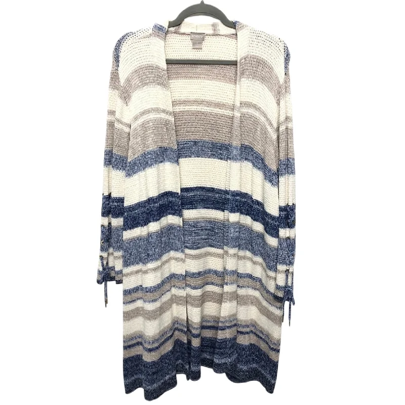 Sweater Cardigan By Chicos In Blue & White, Size:Xl