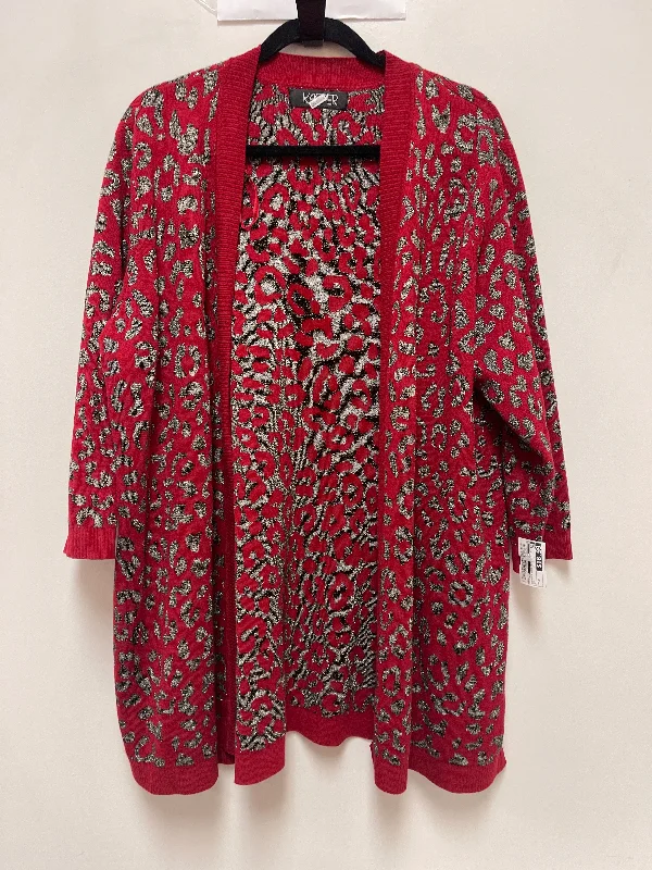 Sweater Cardigan By Kasper In Red, Size: 2x