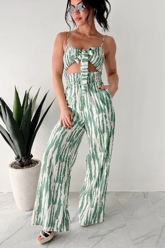 Serene Confidence Smocked Cut-Out Jumpsuit (Sage)