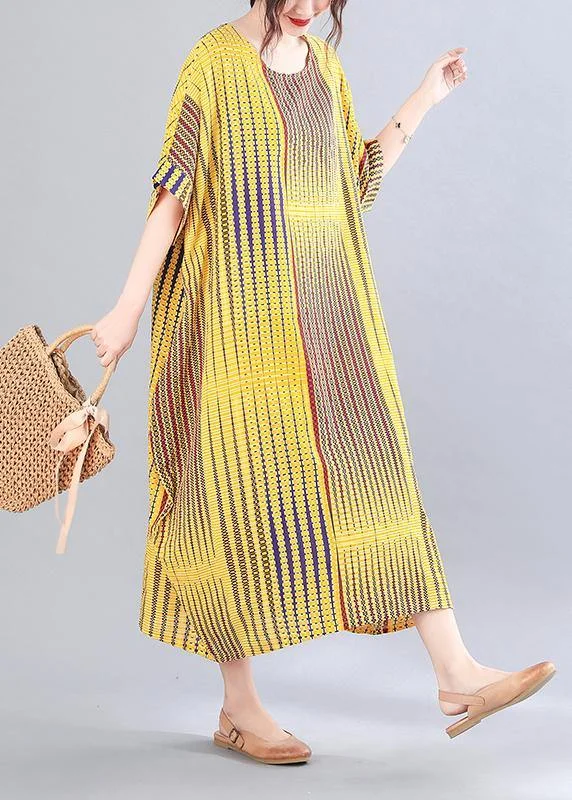 Beautiful Yellow Striped Chiffon Oversize Summer Mid Dress